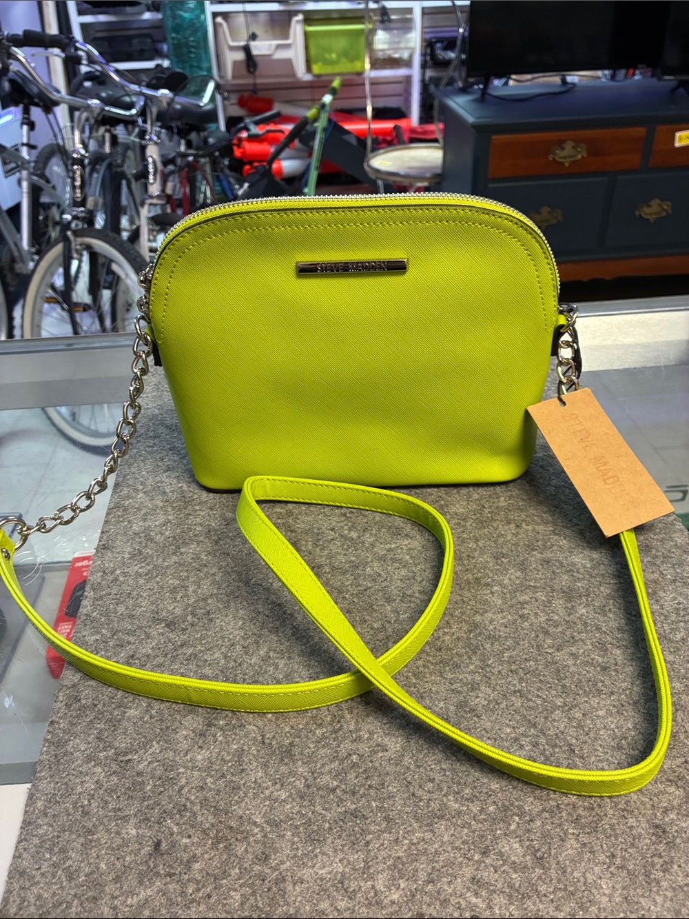 Steve Madden Neon Lime Crossbody Bag with Chain Strap